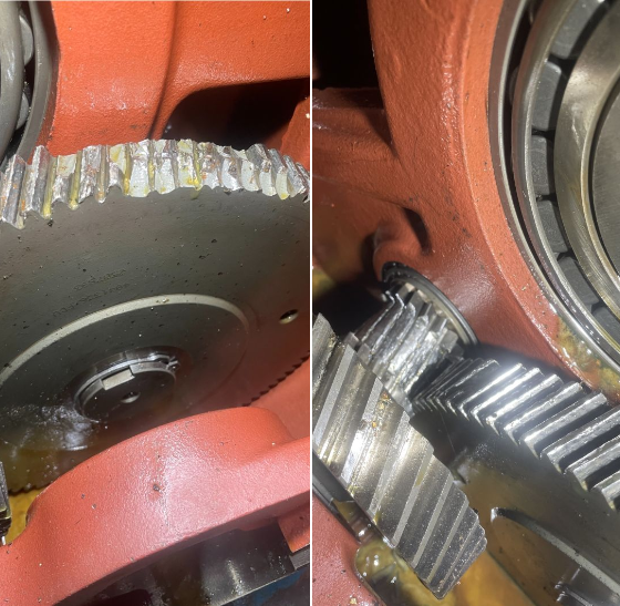 wear and tear on a machine gear box and the restored version with new neat teeth